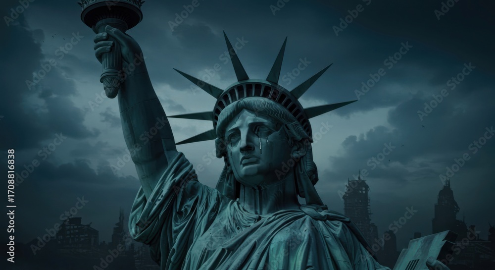 Fototapeta premium Emotional Liberty statue portrays grief and national suffering.