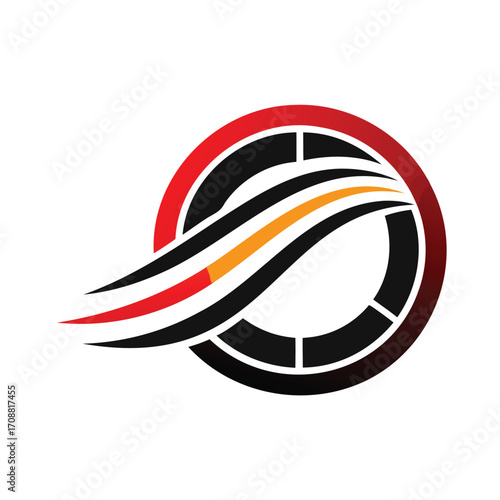 Abstract circular logo with fiery streaks