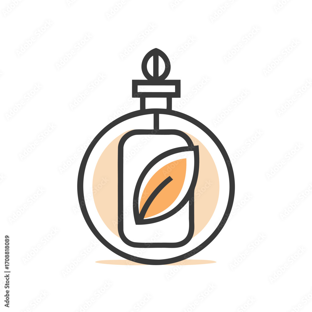 Obraz premium Aromatherapy essential oil bottle with leaf icon