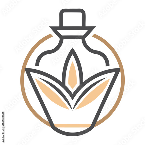 Elegant perfume bottle with floral accents and circular emblem