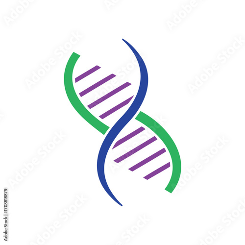 Stylized double helix dna strand with green and blue ribbons
