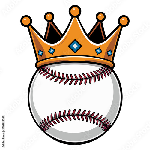Baseball ball with a crown isolated in vector illustration, ideal for baseball champion themes, trophy visuals, athletic posters, sports celebration, and victory artwork