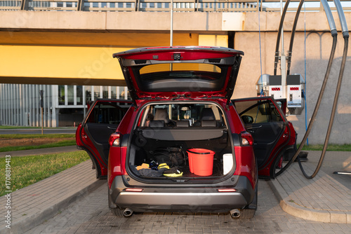 Open Car At Self-Service Wash Station 