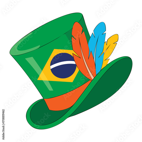 Brazilian top hat icon isolated vector illustration on white background. Great for fashion, carnival, costume, cultural celebrations, and festive visuals.