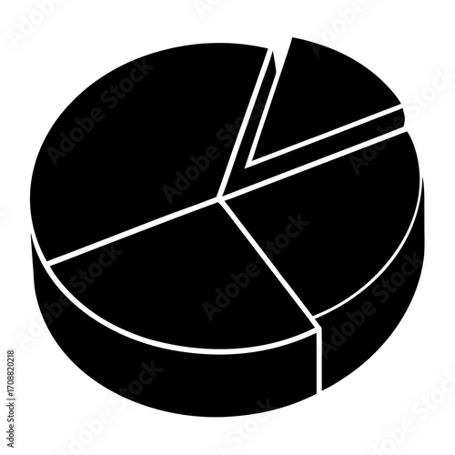 Black and white 3d pie chart graphic representing data analysis and financial reporting