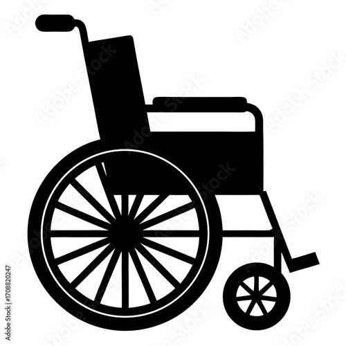 Simple black silhouette of a wheelchair on a white background for medical and accessibility concepts