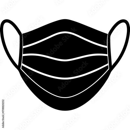 Simple black and white graphic illustration of a medical face mask with ear loops