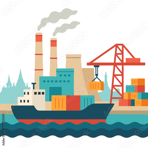 A cargo vessel moored at a power plant and a shipping port in Bangkok