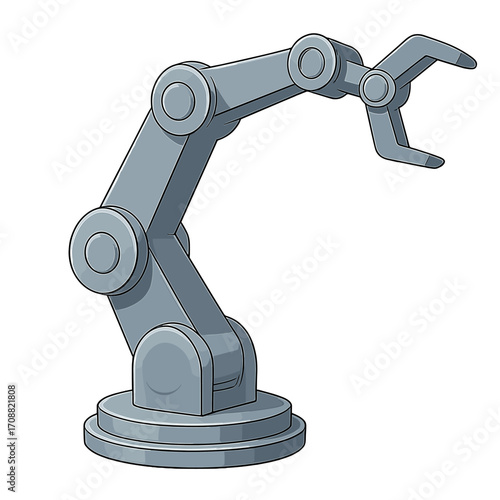 D rendering of a metallic robotic arm isolated on a transparent background