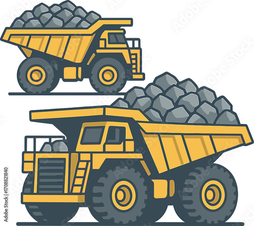 Dump trucks used in mining transport platinum ore to processing