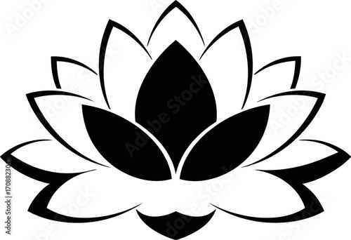 Elegant black and white lotus flower illustration, symbolizing peace and enlightenment