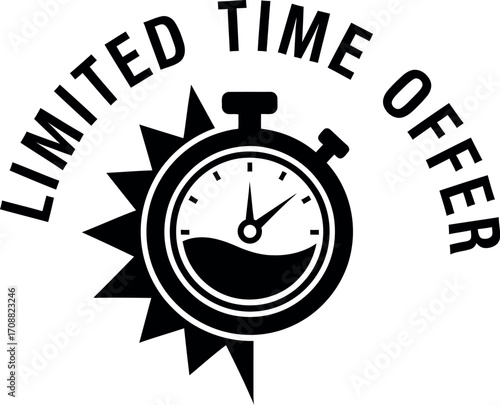 Urgent limited time offer emblem with stopwatch symbol for sales and promotions