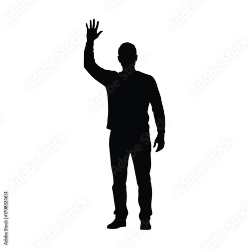 Silhouette of a man waving hello friendly greeting gesture vector illustration icon silhouette