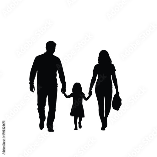 Silhouette of a family holding hands walking together happiness and unity concept vector illustration silhouette