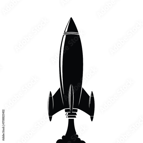 Retro rocket ship launching into space silhouette artistic illustration for sci fi and exploration themes silhouette
