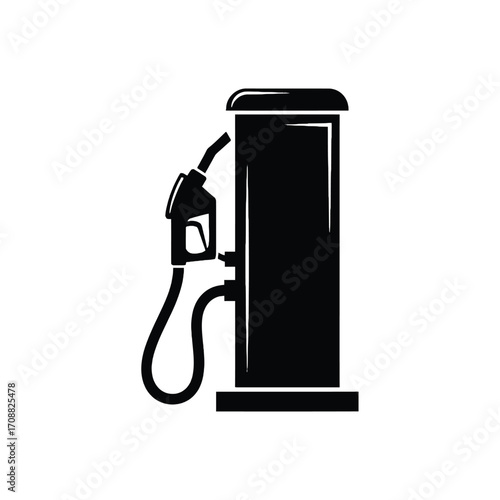 Modern black silhouette of a gas pump with hose and nozzle vector icon for transportation and energy concepts silhouette