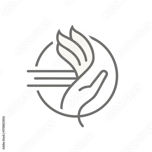 Abstract icon of a hand receiving gentle wind or energy