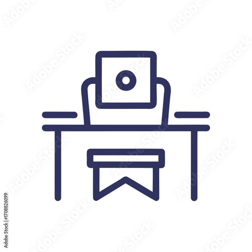 Minimalist icon of a vanity table with mirror and stool