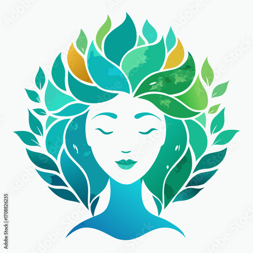 woman with green leaves and dream