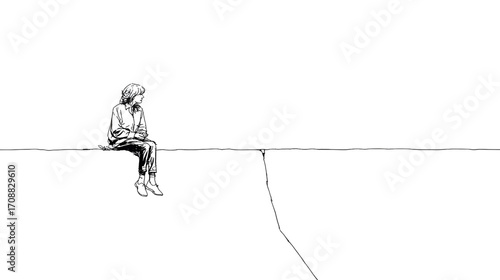 Solitary Figure Contemplating Edge: A Study in Isolation and Reflection.