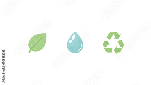 Minimal flat icon set concept for eco-app featuring a stylized leaf with rounded edges .