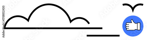 Cloud line art paired with bird figure and thumbs-up on a bright circle background. Ideal for social media, support, eco-friendliness, positivity, community, branding, simple landing page