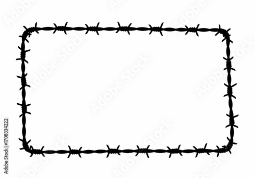 Barbed Wire Frame Border Silhouette Isolated On White For Warning, Security, And Design Elements