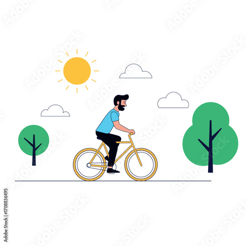 Man Riding Bicycle Outdoor Vector Illustration