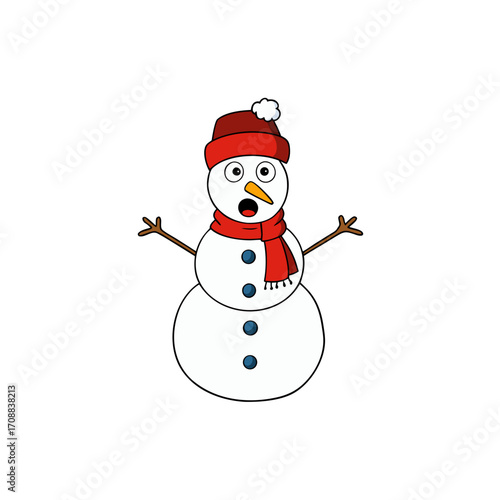a surprised winter snowman  