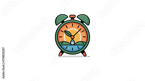 An Illustration of an alarm clock with scenic inside.