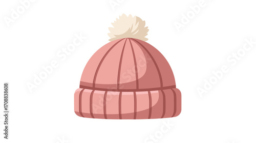A cozy pink knitted beanie with a fluffy pom-pom.