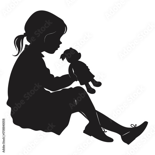 Child sitting hugging doll