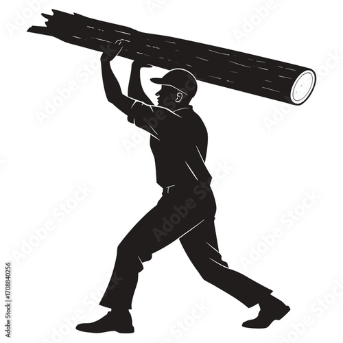 Man lifting log of wood