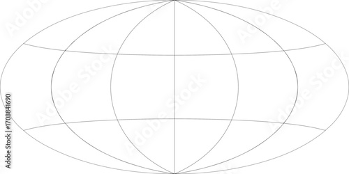 60-Degree world map graticule (latitude-longitude) grid vector in Hammer projection