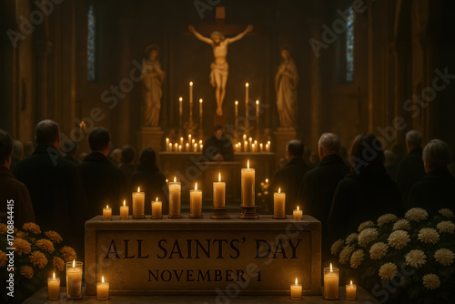 All Saints Day worshippers gathered in candlelit church