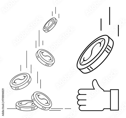 Hand tossing coins into the air, capturing motion and randomness. Ideal for risk, strategy, decision-making, finance, luck, investment, innovation simple landing page