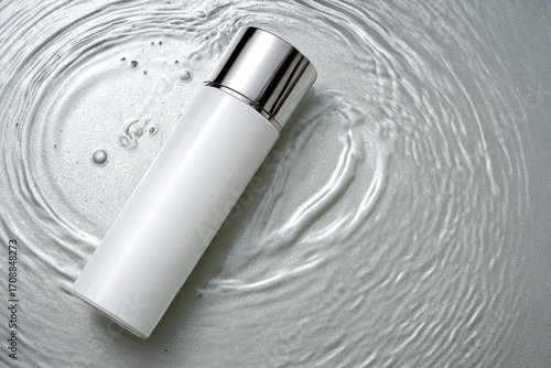 White cosmetic bottle on rippled water