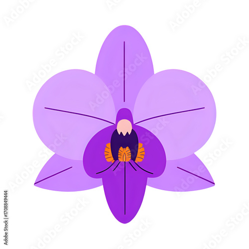 Stylized purple orchid flower isolated on transparent background