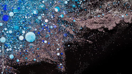 Abstract blue turquoise bubbles texture on dark background cosmic liquid art design