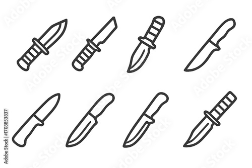 Set of tactical knives with shadow effect on dark background