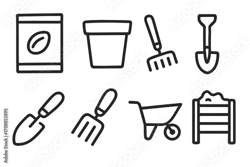 Gardening tools dark silhouette set on textured background