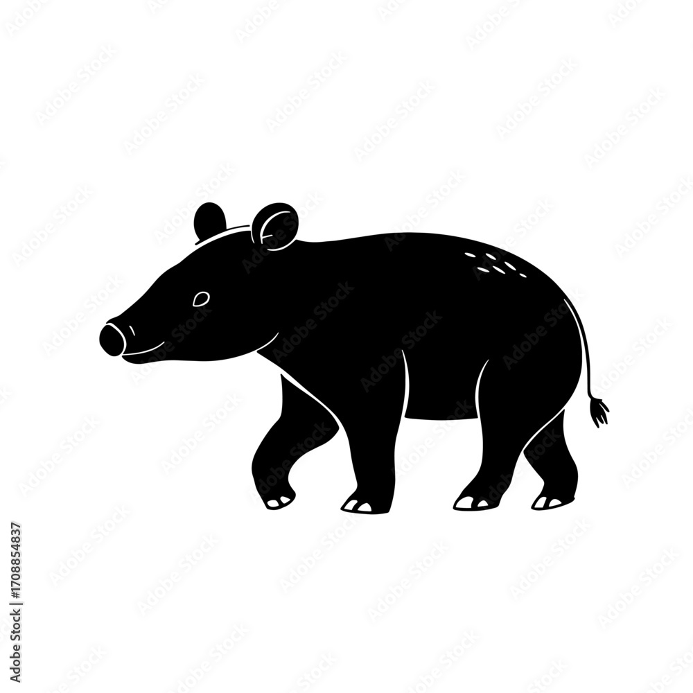 Fototapeta premium Tapir. Tapir simple black and white line art vector logo