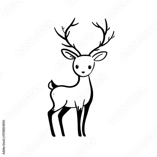 Fallow deer. Fallow deer simple black and white line art vector logo