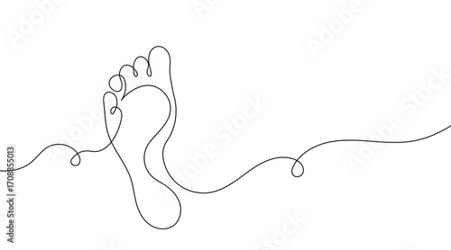 One continuous line drawing of bare female foot. Minimal linear doodle of elegant leg symbolizing wellness, healthy massage, skincare, and self-care. Editable stroke vector illustration for design.