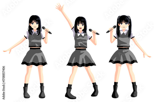 女性　黒　歌う Aセット