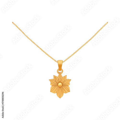 Gold flower pendant necklace isolated on transparent background