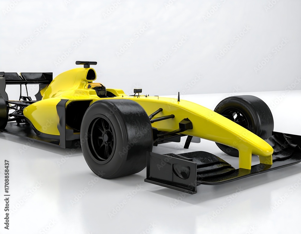 Fototapeta premium Yellow race car, sleek design, black accents