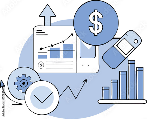 Flat Isometric Mobile Banking with Smartphone and Coins Illustration