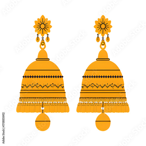 Traditional indian jhumka earrings with intricate design isolated on transparent background