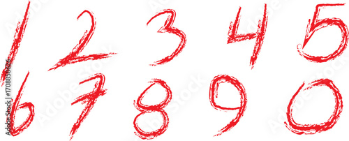 Red grunge numbers set on white background